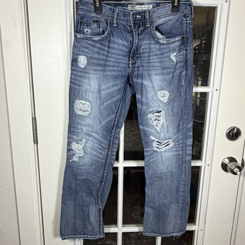 BKE Denim Jake Straight Men's 32S Distressed Ripped Thick Stitch Jeans Medium Wa